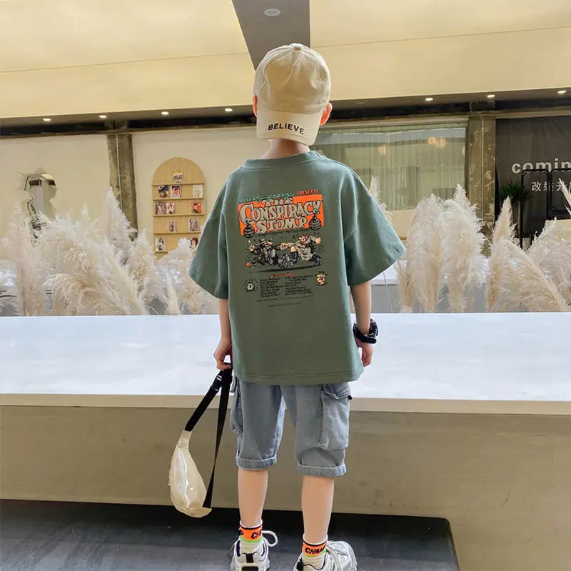 Summer School Kids Cotton Loose Alphabet Cartoon Tee Tops Baby Girl Boy Short-Sleeved Base Layer T-Shirt Child Outerwear 1-16Yrs - Image 5