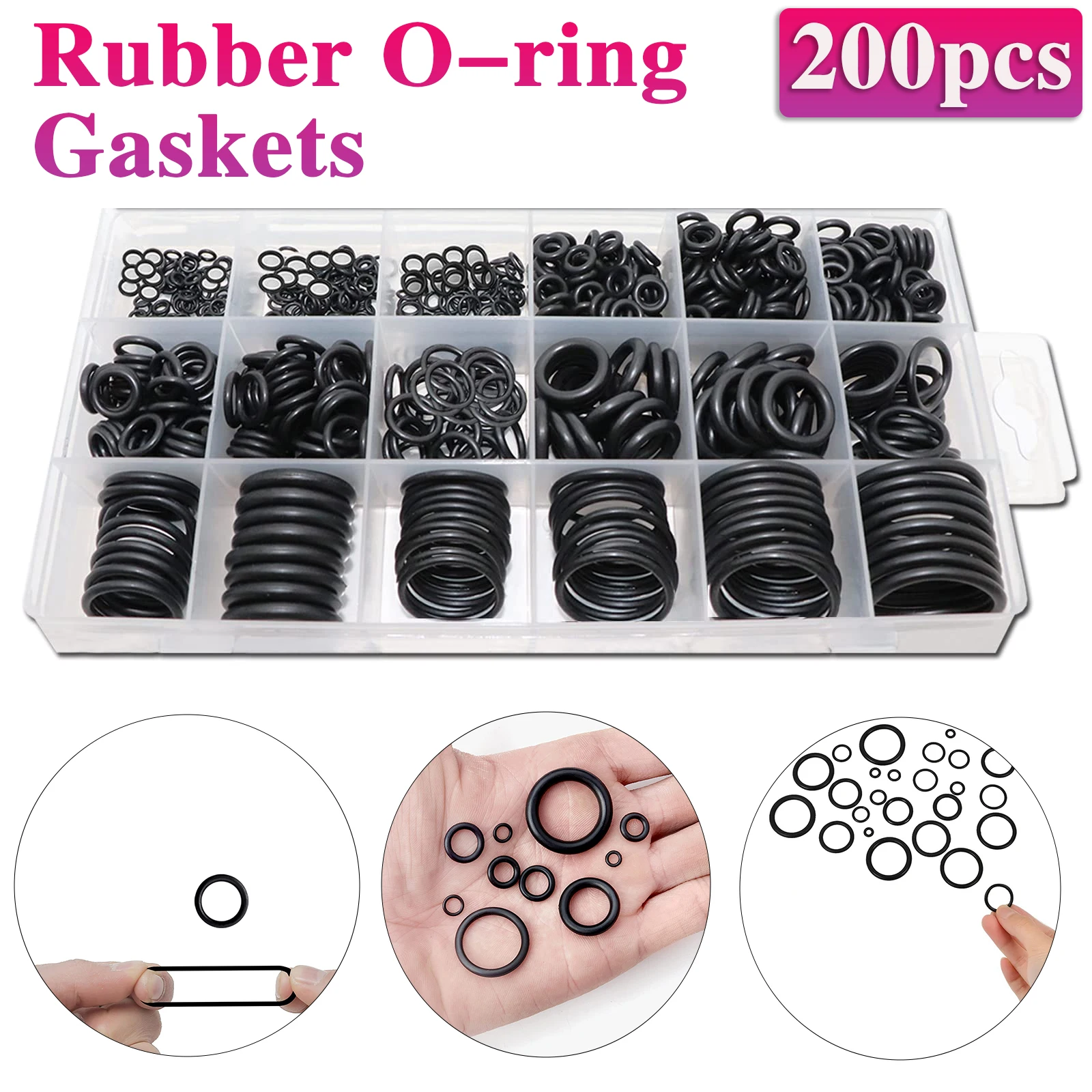 Rubber O Rings 200Pcs Rubber O-ring Gaskets Seal Ring Set Nitrile Rubber High Pressure O-Rings NBR Faucet Sealing Valve O Rings Set