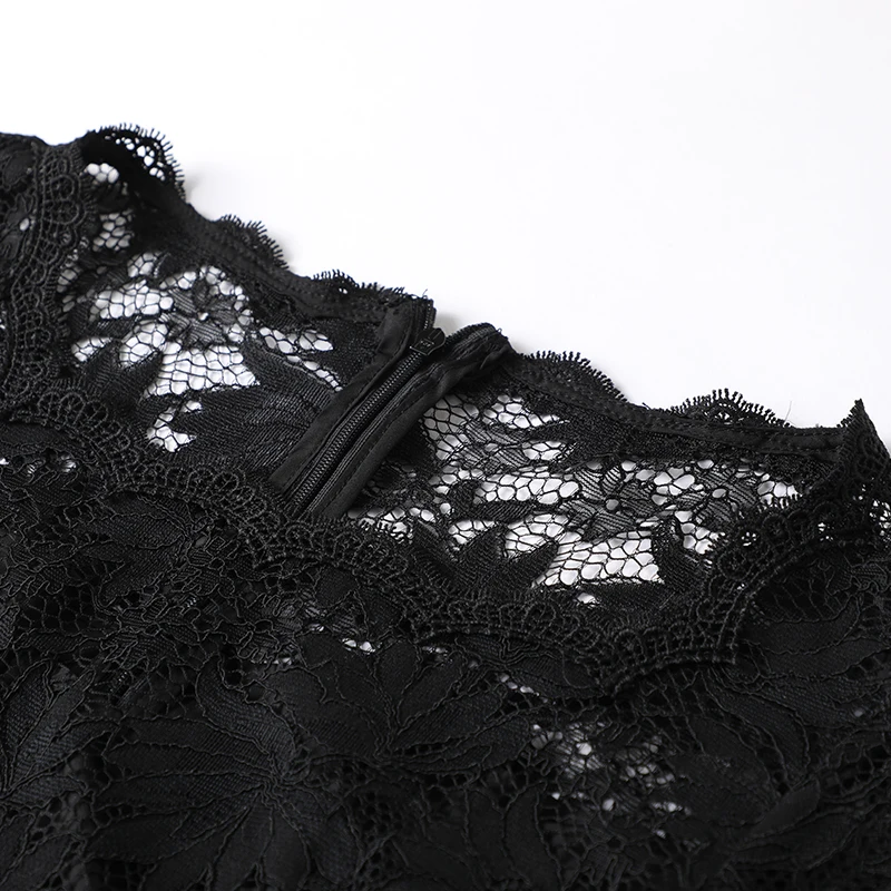 chinese dress ladies Black v neck tulle lace dress with stars sequins 043  PreppyDress
