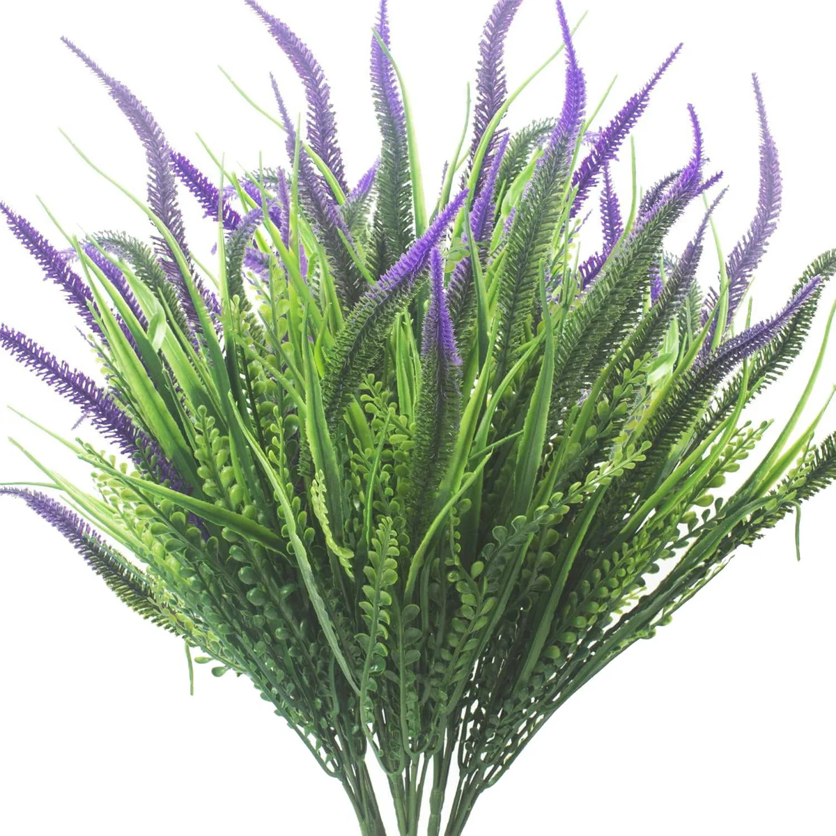 

10 Bundles Artificial Plants Outdoor Grass with Flowers UV Resistant Greenery Garden Porch Window Box Decorating Purple