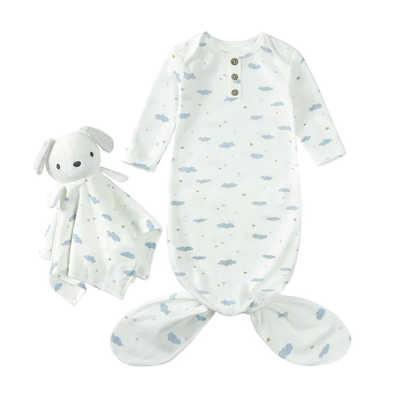 0-6M Baby Boys Girls Sleepsacks＋Bear Doll Soothing Towel Newborn Cartoon Print Sleep Sack Infant Warm Soft Cute Sleeping Bag