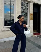 Nouvel ensemble deux pièces décontracté et sportif, pull à col montant, sweat-shirt à manches longues, pantalon long à jambes larges pour vêtements pour femmes 6