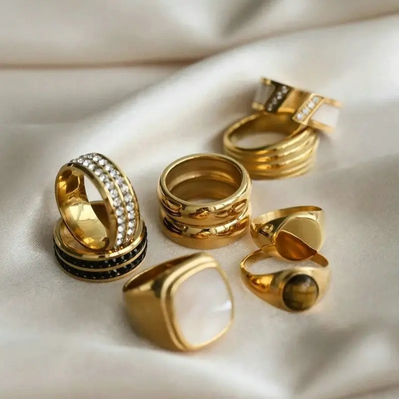 Stainless Steel Chubby Rings Women Zircon Shell Delicate Female Engagement Jewelry