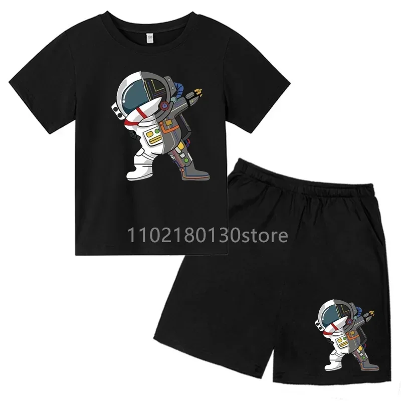New astronaut Cartoon Cute Pattern Printed T Shirt+Shorts Sets Children's Summer Fashion Short Sleeve 2-Pieces Suits