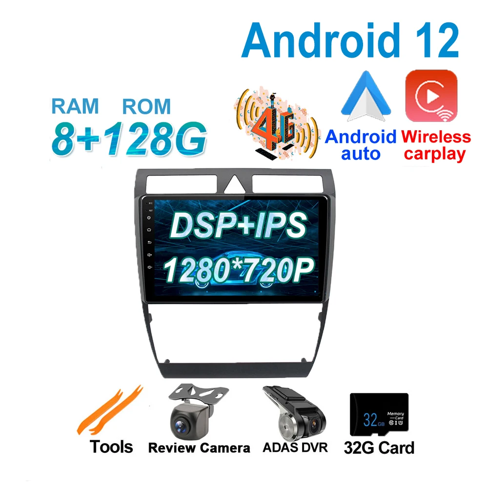 Per Audi A6 S6 Rs6 1997-2004 Navigazione Video Multimedia Gps Bluetooth 4G Wifi Android 12.0 Dsp Car Player