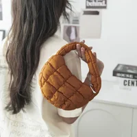 Fashion Mini Puffer Tote Bag Quilted Circle Phone Purse Elegant Purple Soft Nylon Padded Key Pouch Simple Trend Handbag - Image 2