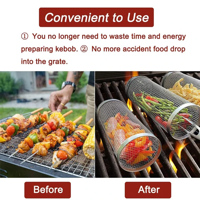 Lmetjma Gördülő Bbq Kosár Rozsdamentes Acél Nettó Cső Hordozható Kültéri Grill Háló Kemping Barbecue Állvány Jt50 - Image 4