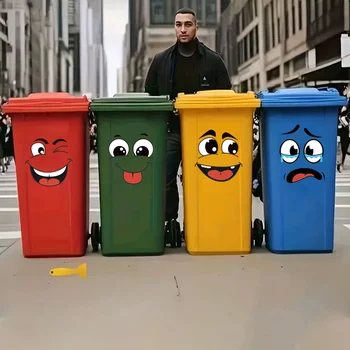 4 fogli/set adesivi per il viso dei cartoni animati, autoadesivi, compatibili con superfici in plastica, decorazioni per la casa adatte per pattumiera, decorazioni per WC