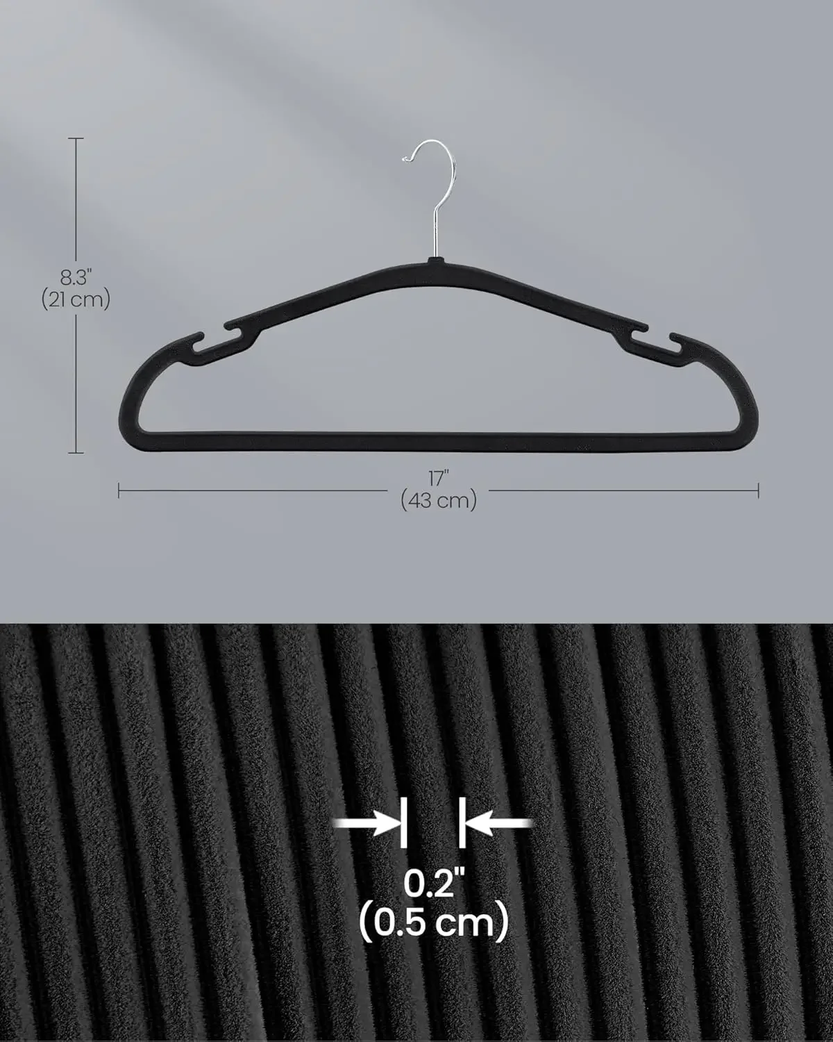Velvet Hangers 50 Pack, Non-Slip Clothes Hangers, 17 x 8.3 Inches, Coat Hangers with Wide Shoulder Notches, Pants Bar 6