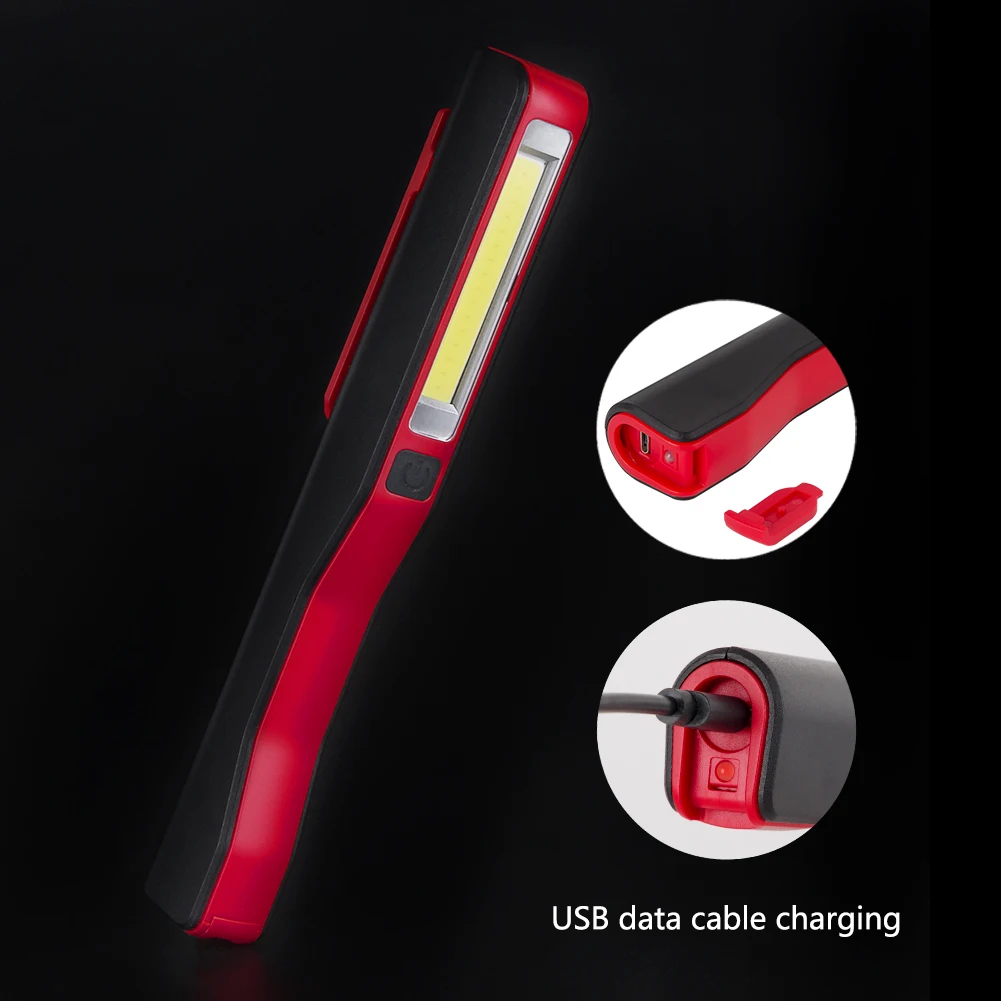 미니 USB 충전식 LED 손전등, COB LED 작업 램프, 캠핑 토치 검사 조명 램프, 자석 핸드 토치, 내장 배터리