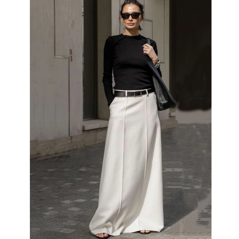 Uslemon New Female Spring Autumn Maxi Skirts H-Line Solid Color Long Skirt Bottoms For Women Going Out Fashion Clothes yes going for the one 1 cd