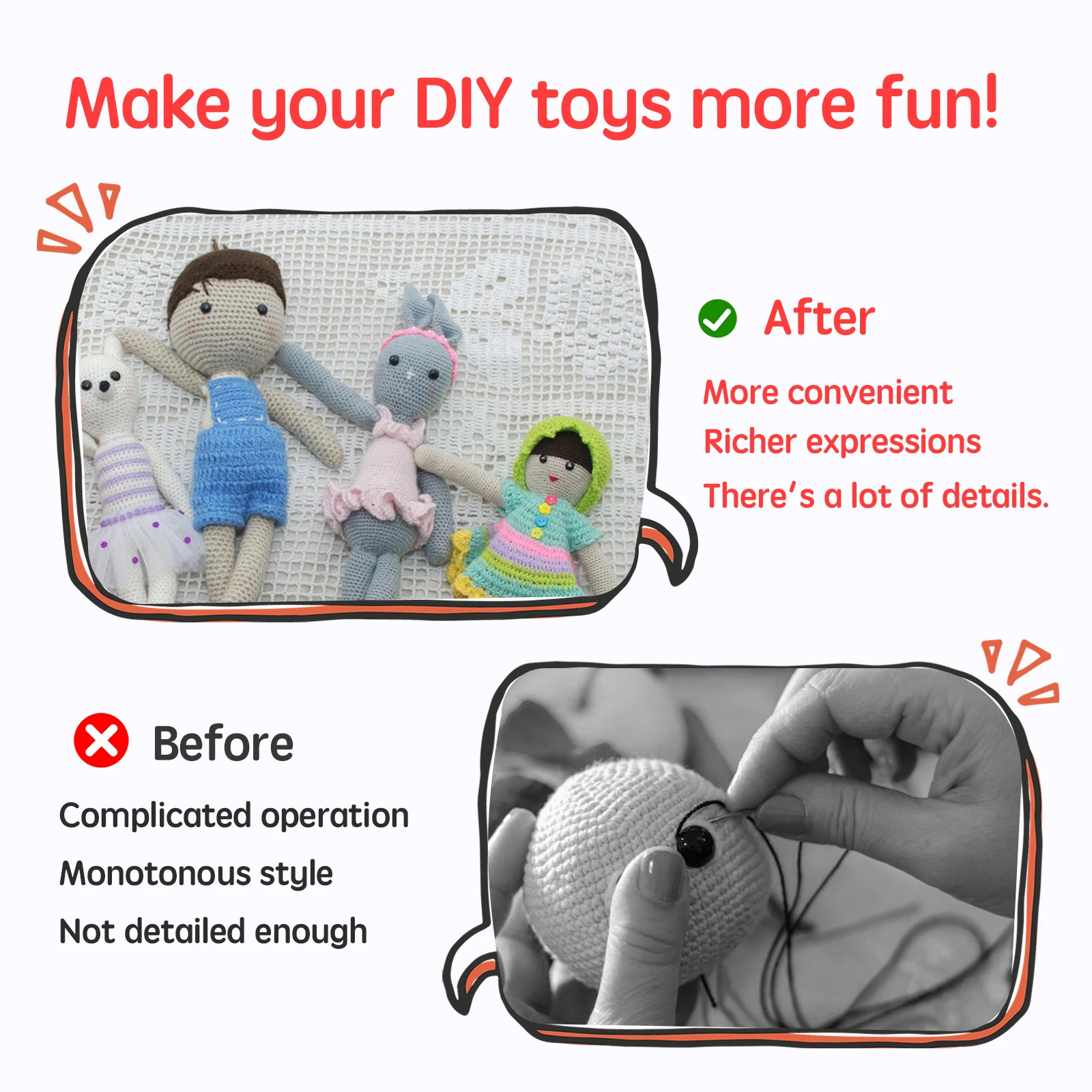 692Pcs Safety Eyes and Noses Kit with Washers Different Styles and Sizes Stuffed Crochet Eyes Plastic Stuffed Animals Eyes and 6