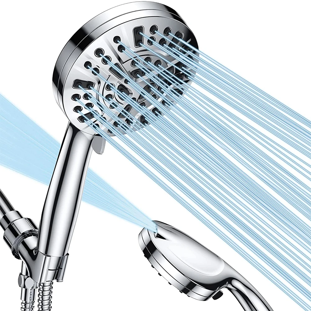 Handheld Shower Head 10-Mode 5.1”High Pressure Shower Head Built-in 2-Mode Power Wash Spray Bathroom Faucet Replacement Parts