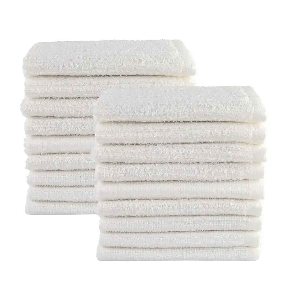 18-Piece Cotton Kitchen Bar Mop Cleaning Dishcloth Set White Absorbent Durable Easy Care Household All Surfaces Machine Wash 2
