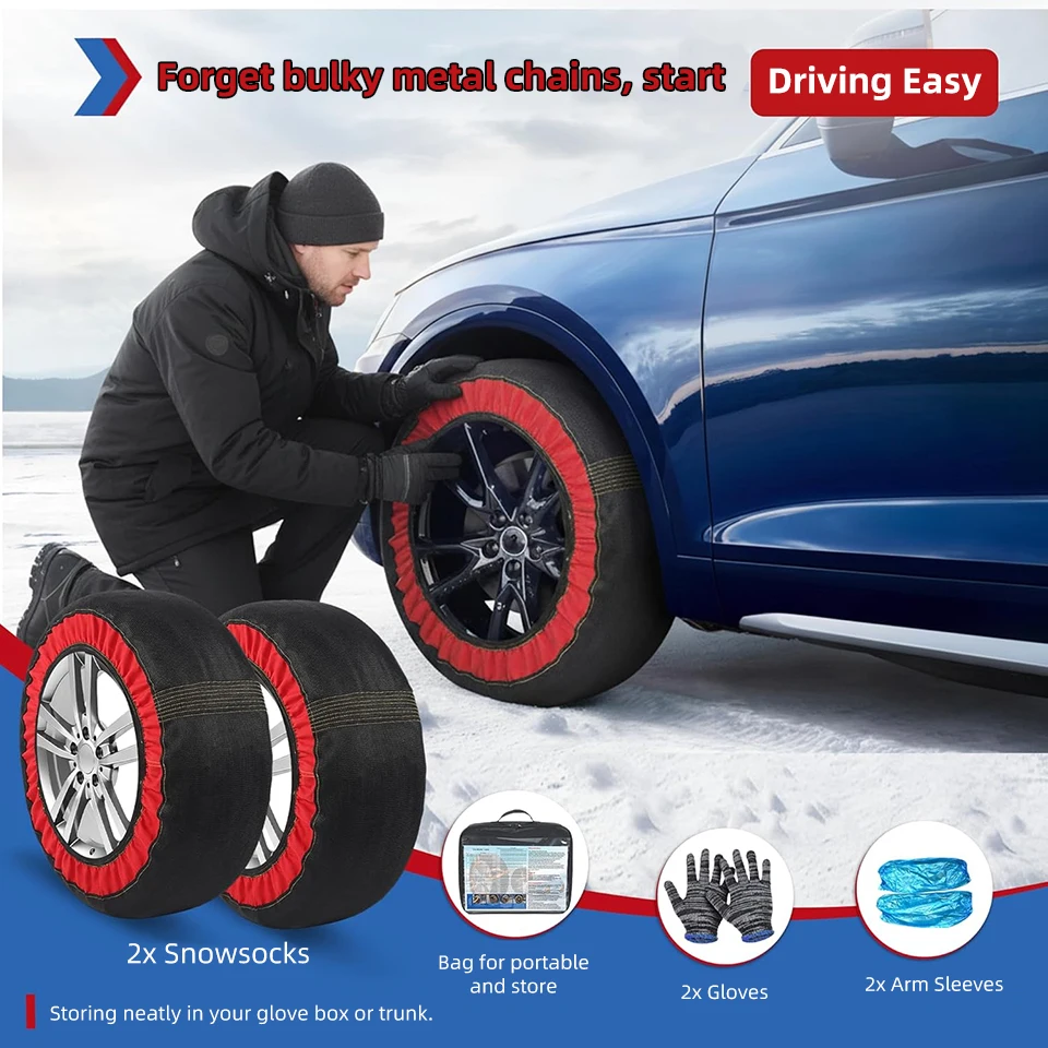 Car Snow Sock Tire Textile Snow Chains Fabric Car Chains Gloves 1 Pairs SUV Truck Pickup Winter Emergency Accessories