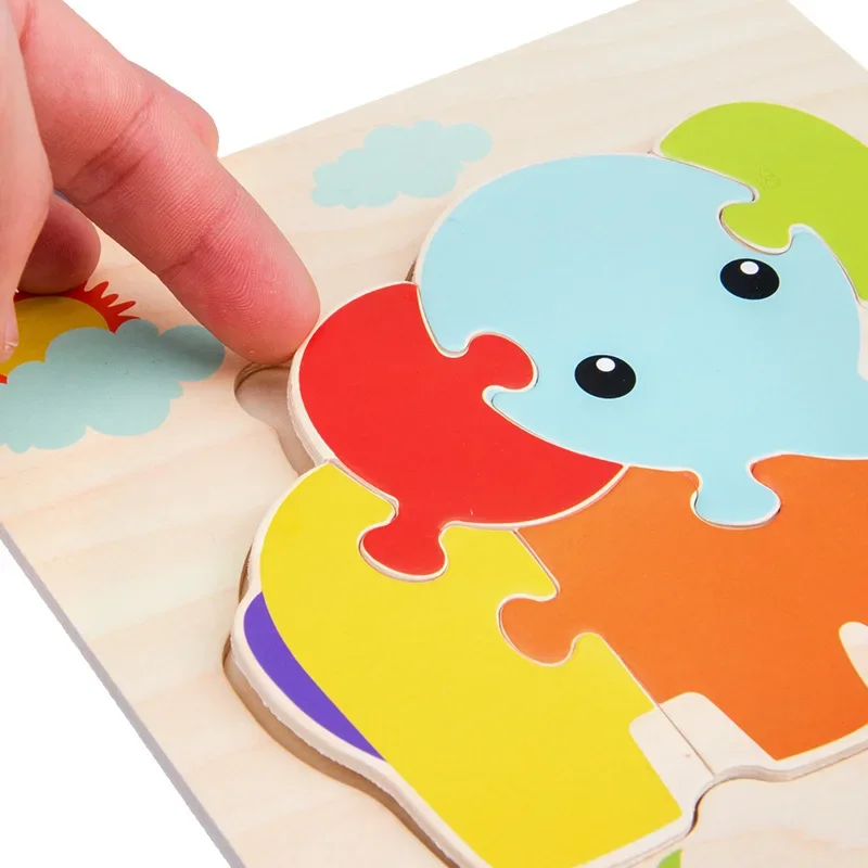 1pc Wooden Jigsaw Puzzle Children Montessori Games Cartoon Animal Vehicle Puzzles for Kids Learning Educational Toys 3
