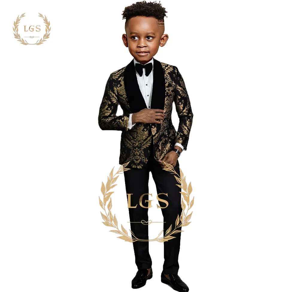 Boys' 2-piece suit in floral jacquard - with velvet shawl lapels - perfect for proms, weddings and special fashion occasions