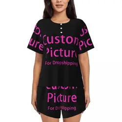 Personalized Photo Logo Pajama Set for Women - Custom Short Sleeve & Shorts Sleepwear (Pajamas Set)