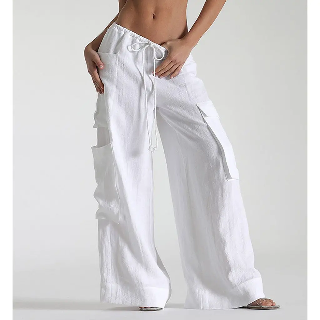 Women's Y2K Low Waist Cargo Wide Leg Pants - Multi Pocket Streetwear