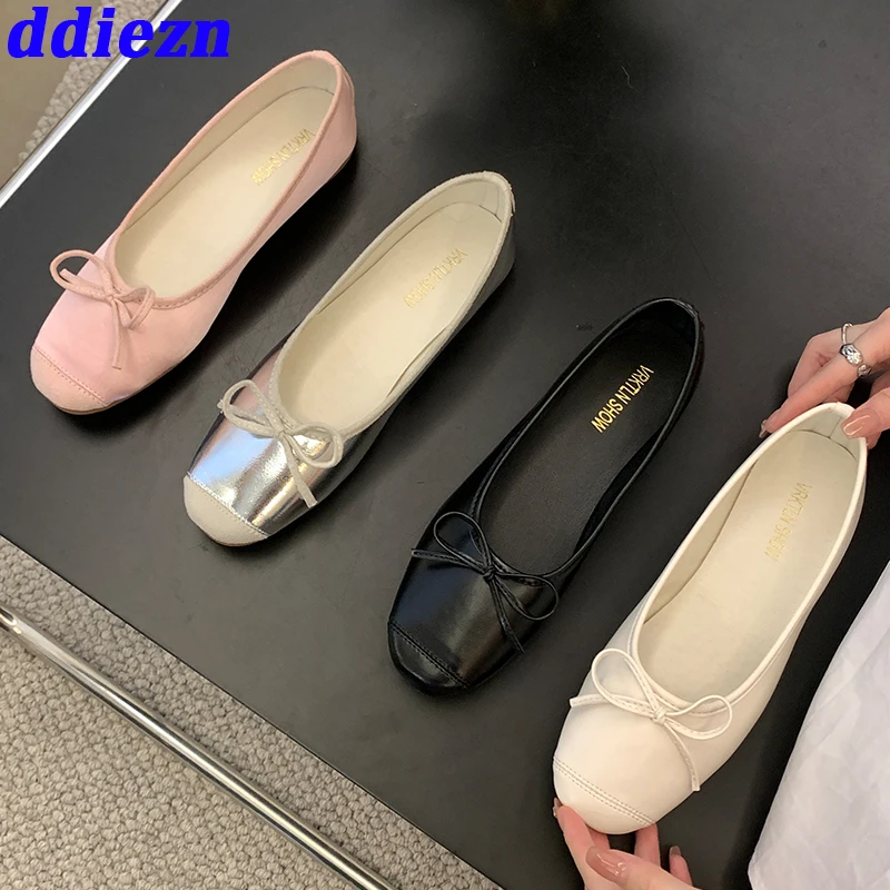 2023 Spring Summer Ballet Flats Women Shoes Shallow Fashion Butterfly-Knot  Female Slides Round Toe Ladies Lolita Shoes