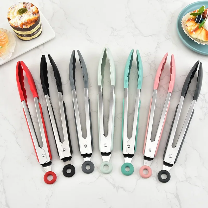 

Stainless Steel Silicone Food Barbecue Clip stainless Steel Spiced Silicone Head Food Clip Dessert Clip Kitchenware