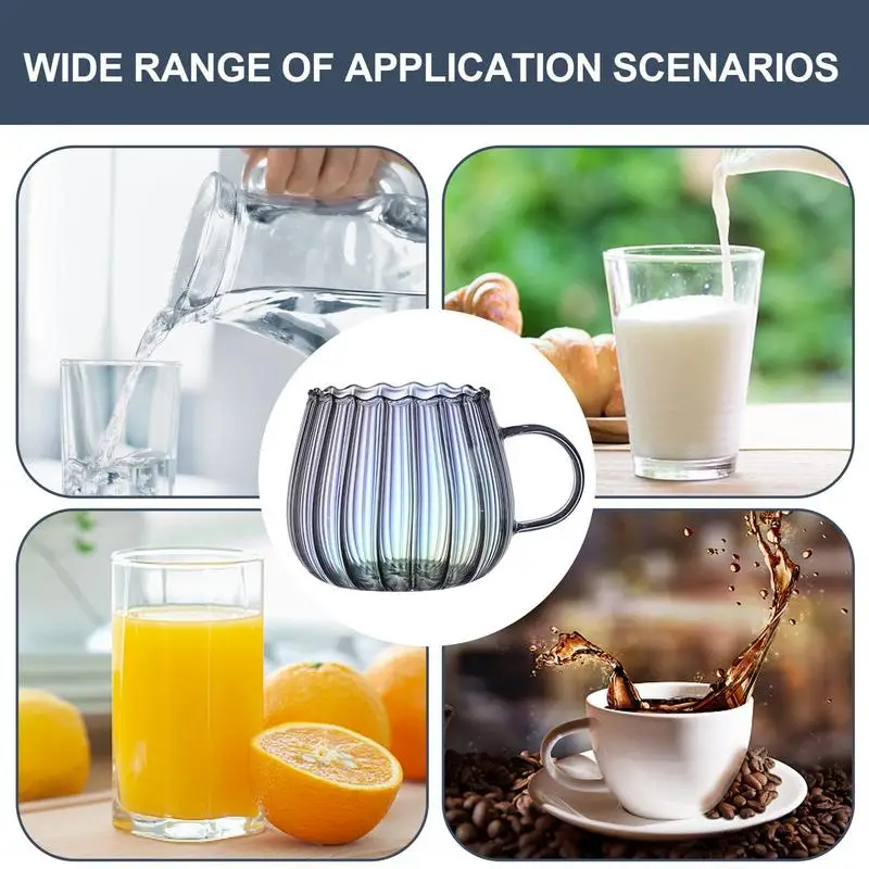 

400ml single layer glass cup Large Capacity Glass Mugs Tea Cups Colorful Striped Pumpkin Glass Cup with Handle for Milk Coffee