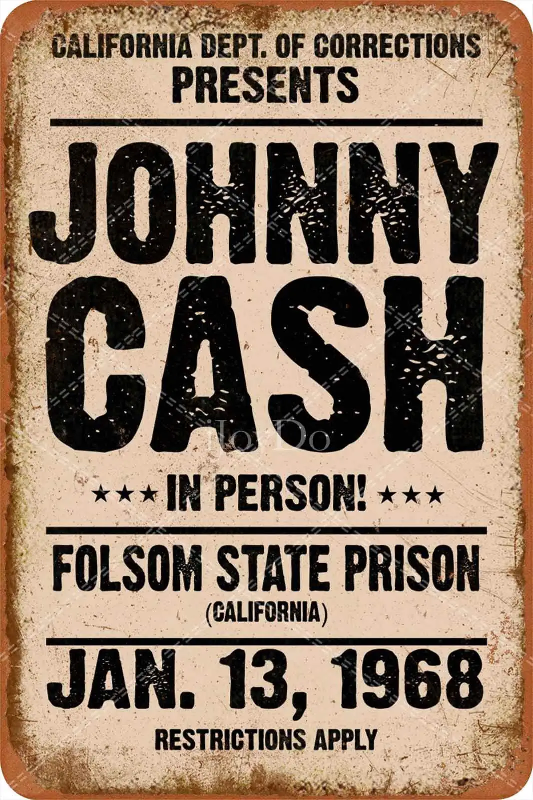 

iJoyDo Johnny Vintage Tin Sign 1968 Cash in Person Folsom State Prison Metal Plate Signage, Music Bar Club Men's Cave Art De
