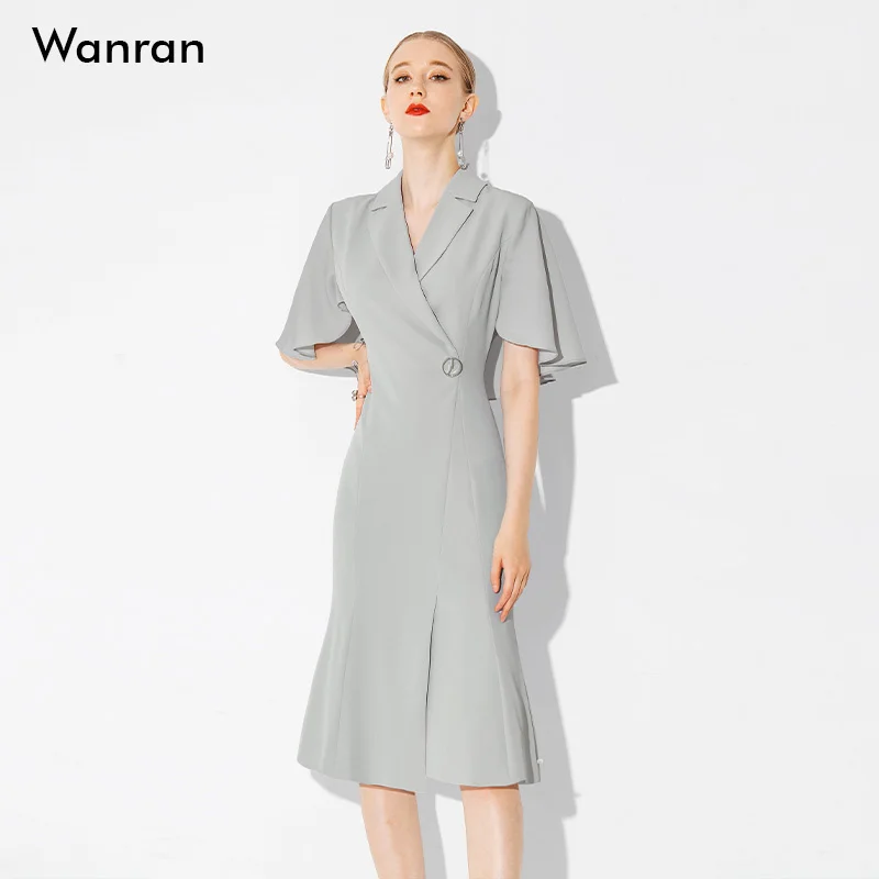 

Grey Temperament Slim Fit Suit Long Dress Skirt Slim Fit Mid length Dress Women's Summer 2023 New