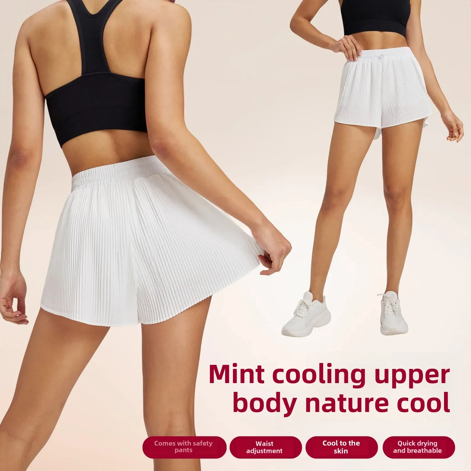 Outdoor Fitness Yoga Shorts Women's Loose Lower Body Three-quarter Length Breathable Quick-dry Fake Two-pieced Pleated Skirt Pan