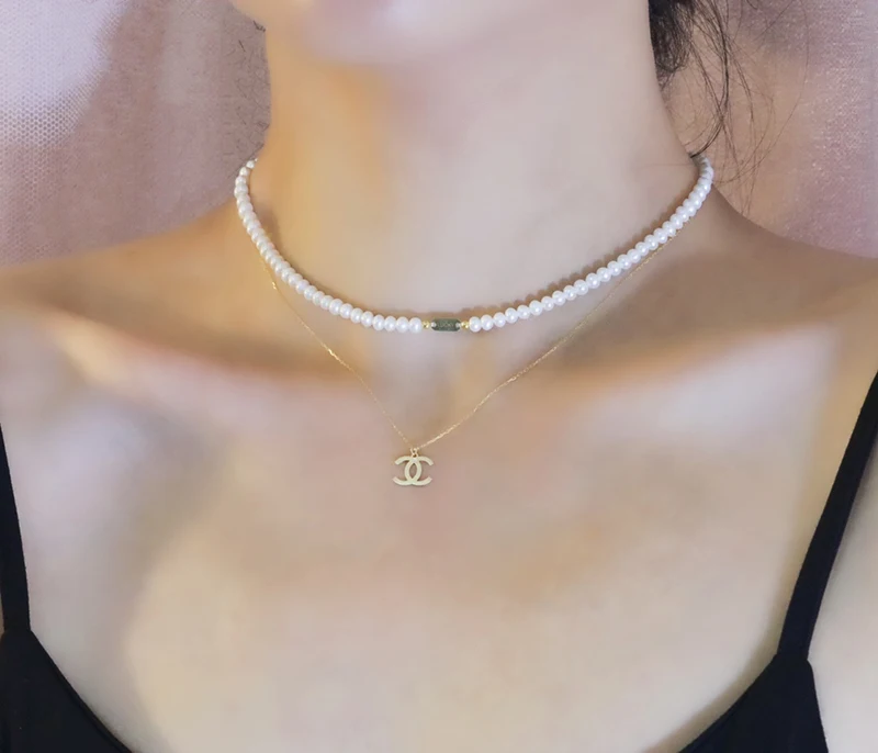 KUGG PEARL 18K Yellow Gold Necklace Natural Freshwater Pearl Chain Necklace Fashion INS Elegant Jewelry for Women