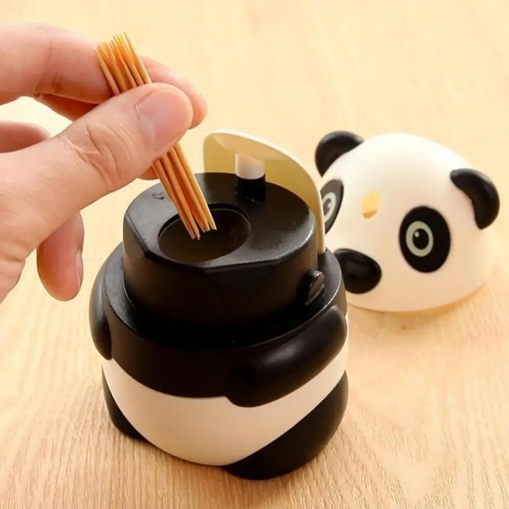New Panda Automatic Toothpick Box Hand Pressure Type Fashion Toothpicks Extinguishers Cute Cartoon Table Plastic Toothpick Cans