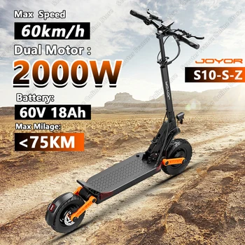 Scooter elettrico JOYOR S10-SZ, doppio motore da 2000 W 60 V 18 Ah, velocità massima 60 km/h Chilometraggio massimo 75 km, con indicatore di direzione E-Scooter Pneumatico allargato