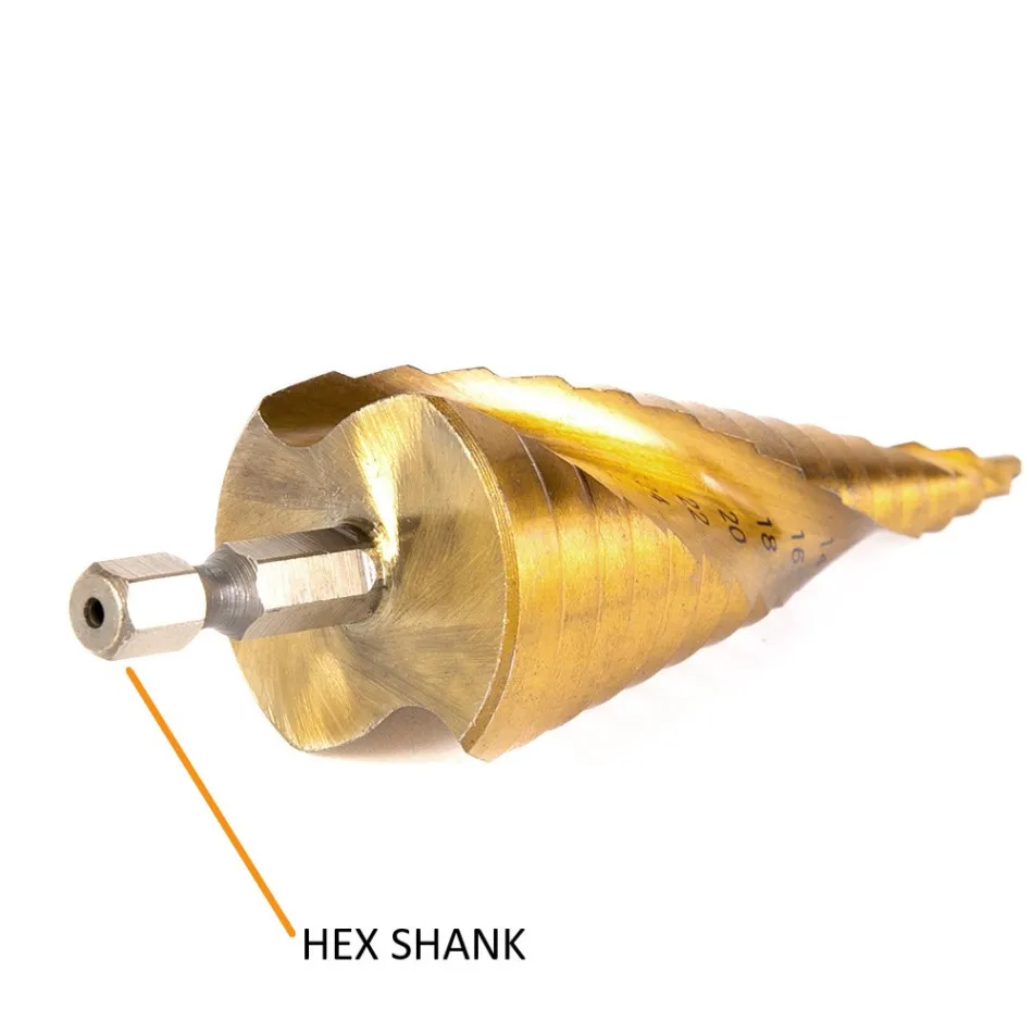 Punta A Gradini HSS Con Rivestimento Titanio - 3-13mm - Codolo Esagonale 1/4" - Per Legno, Plastica, Metallo - Foto 2