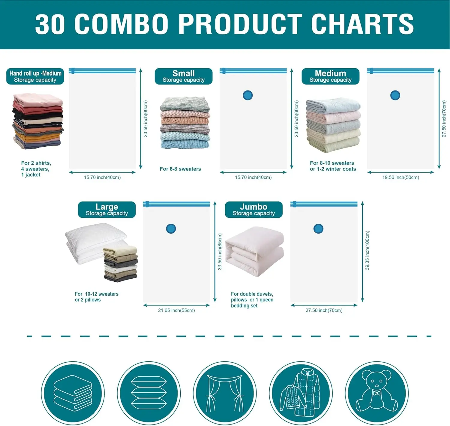 Space Saver Bags Compression Storage Bags for Comforters and Blankets, Vacuum Sealer Bags for Clothes Storage 5