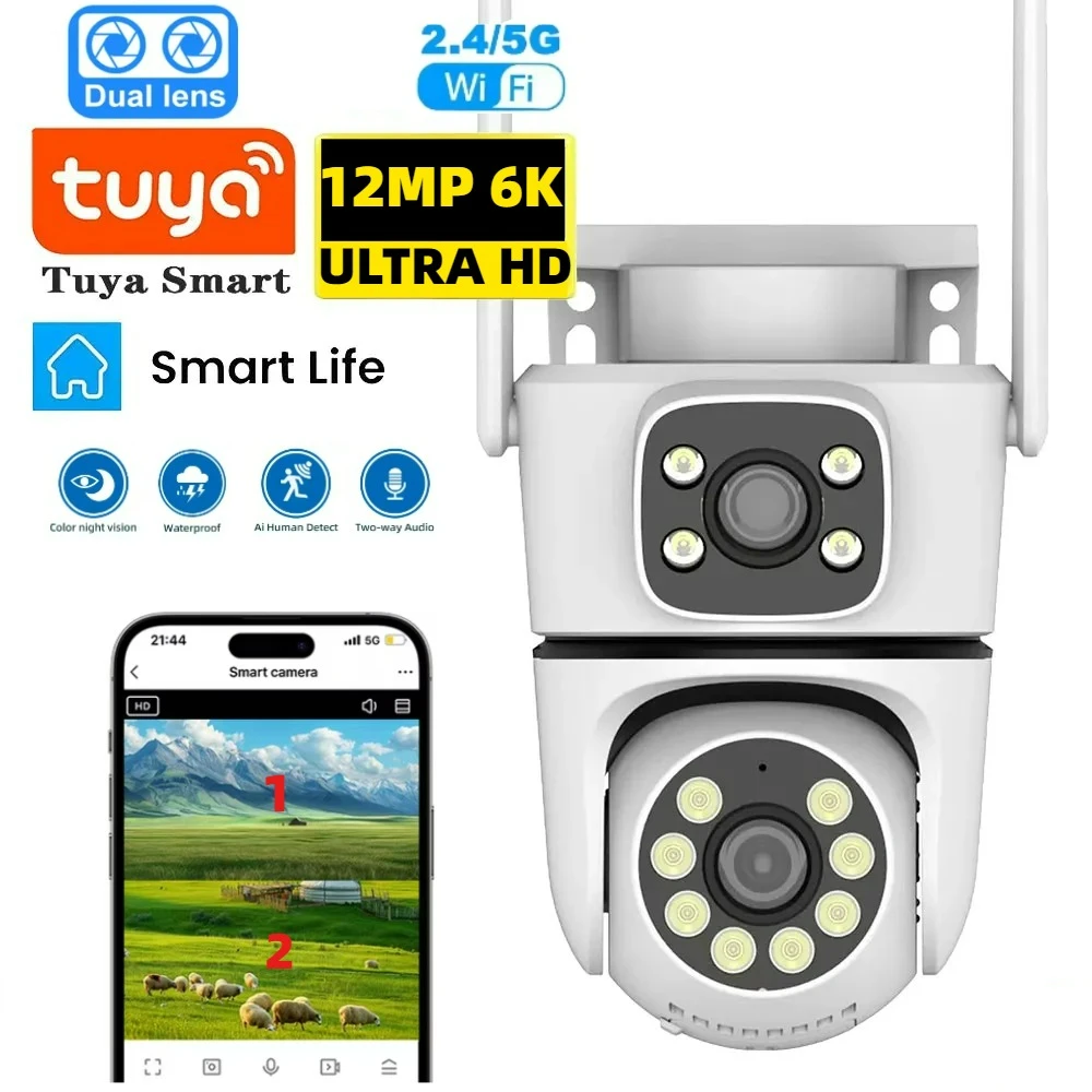 5G 10MP 12MP Tuya Wifi PTZ Camera Dual Lens Security Camera IR Human Detection Outdoor Wireless Surveillance Camera Tuya 1