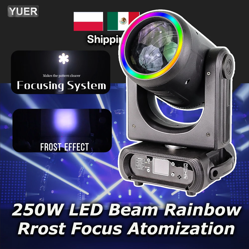 Haz de luz con cabezal móvil LED de 250W + punto + 18 prismas giratorios + enfoque + escarcha + efecto arcoíris con anillo LED Dmx512 iluminación de escenario Disco Dj