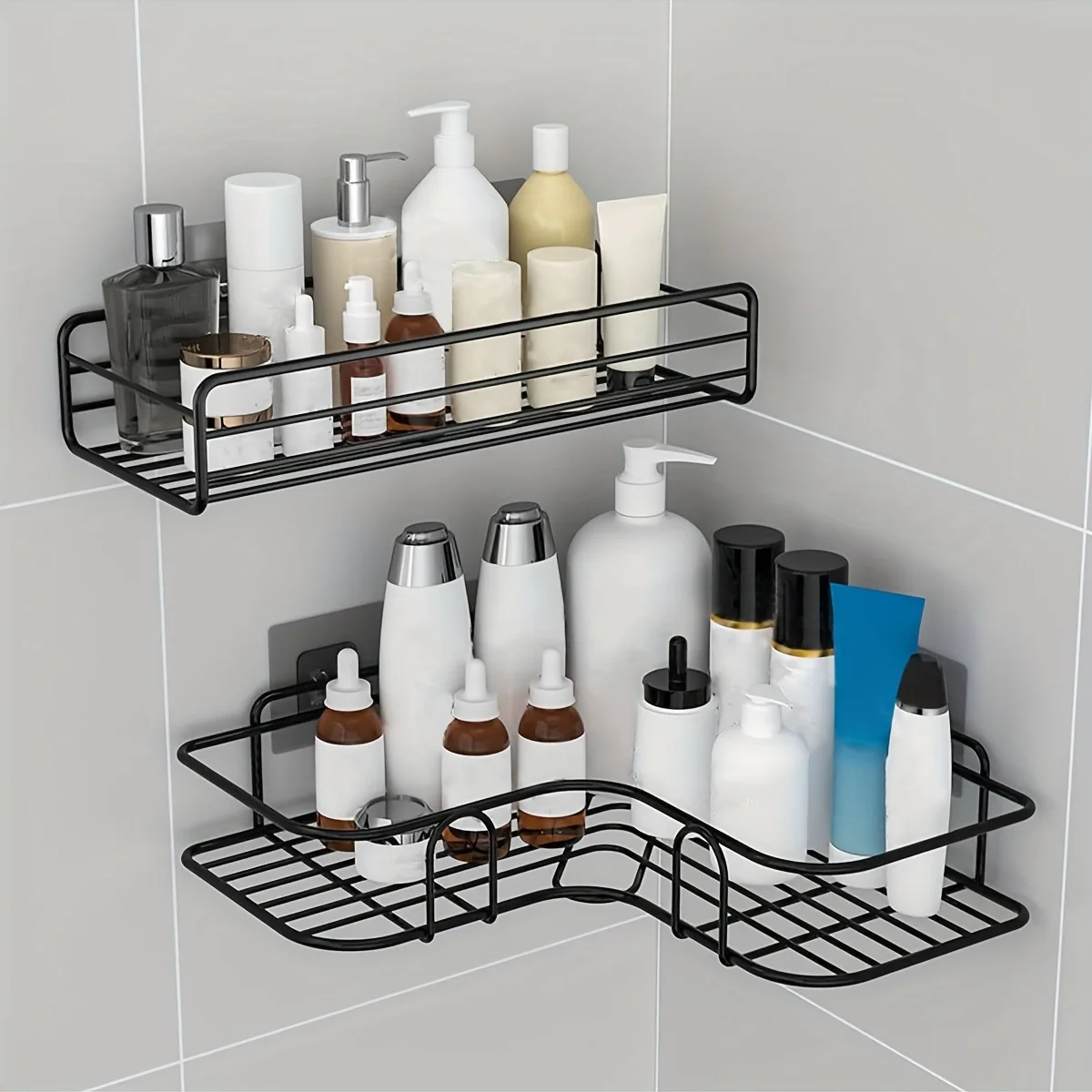 2Bathroom Shelf Shower Shelf Shampoo Storage Kitchen Spice Corner No Punch Wall-Mounted Bathroom Accessories