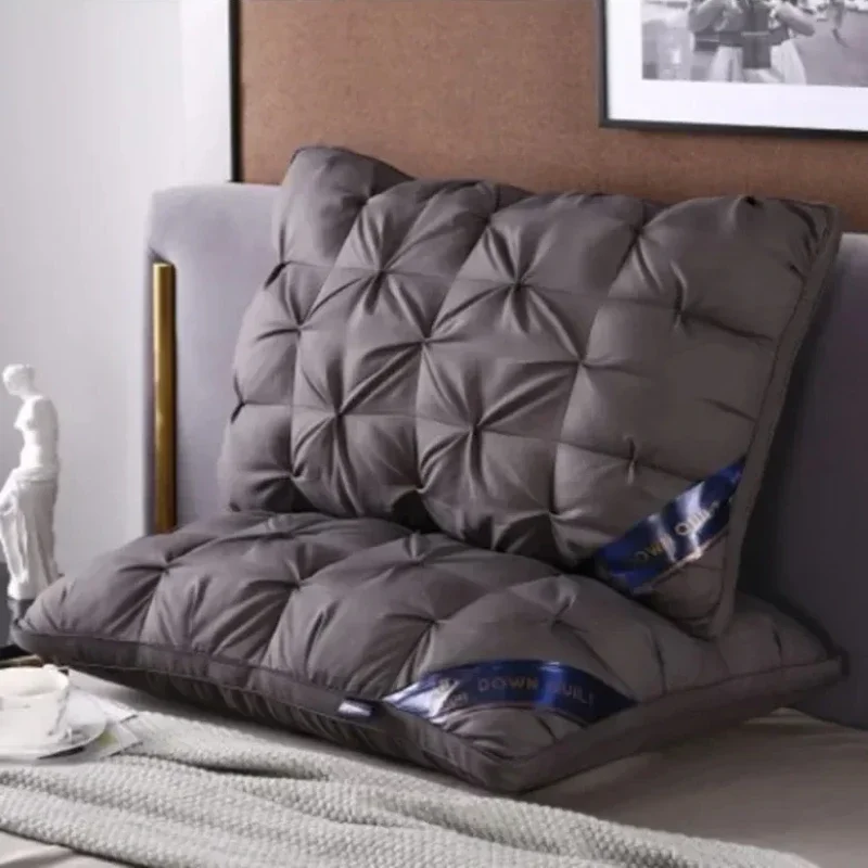 Liv-Esthete Noble White 100% Goose Down Pillow Sleep Gift Down-proof Queen King 100% Cotton White Neck Protection Bed Pillows 4
