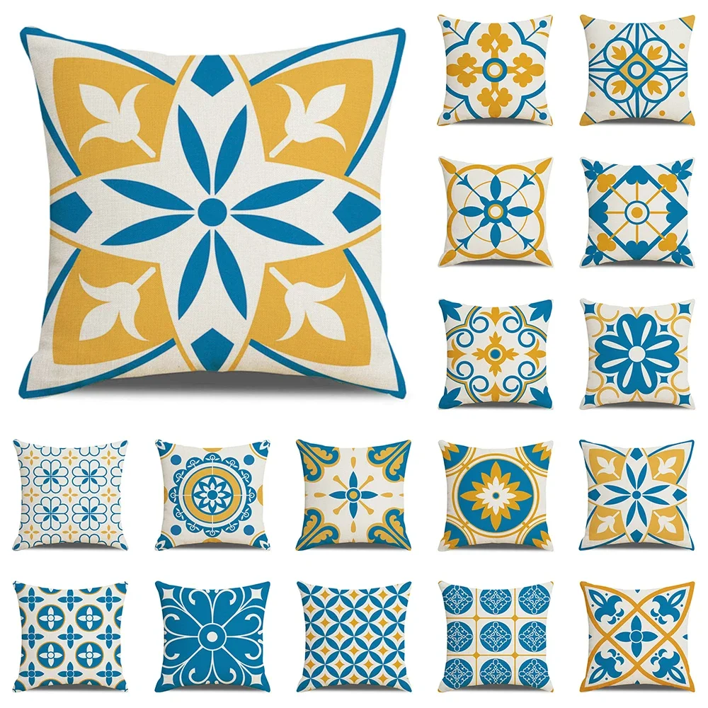 Yellow Blue Geometric Pillowcase Nordic Style Cushion Cover Office Sofa Home Decor