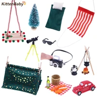 1Pc/1Set Mini Christmas Elf Doll Hammock Swing Sleeping Bag Miniature Outdoor Camping Bonfire Scene Simulation Telescope 1