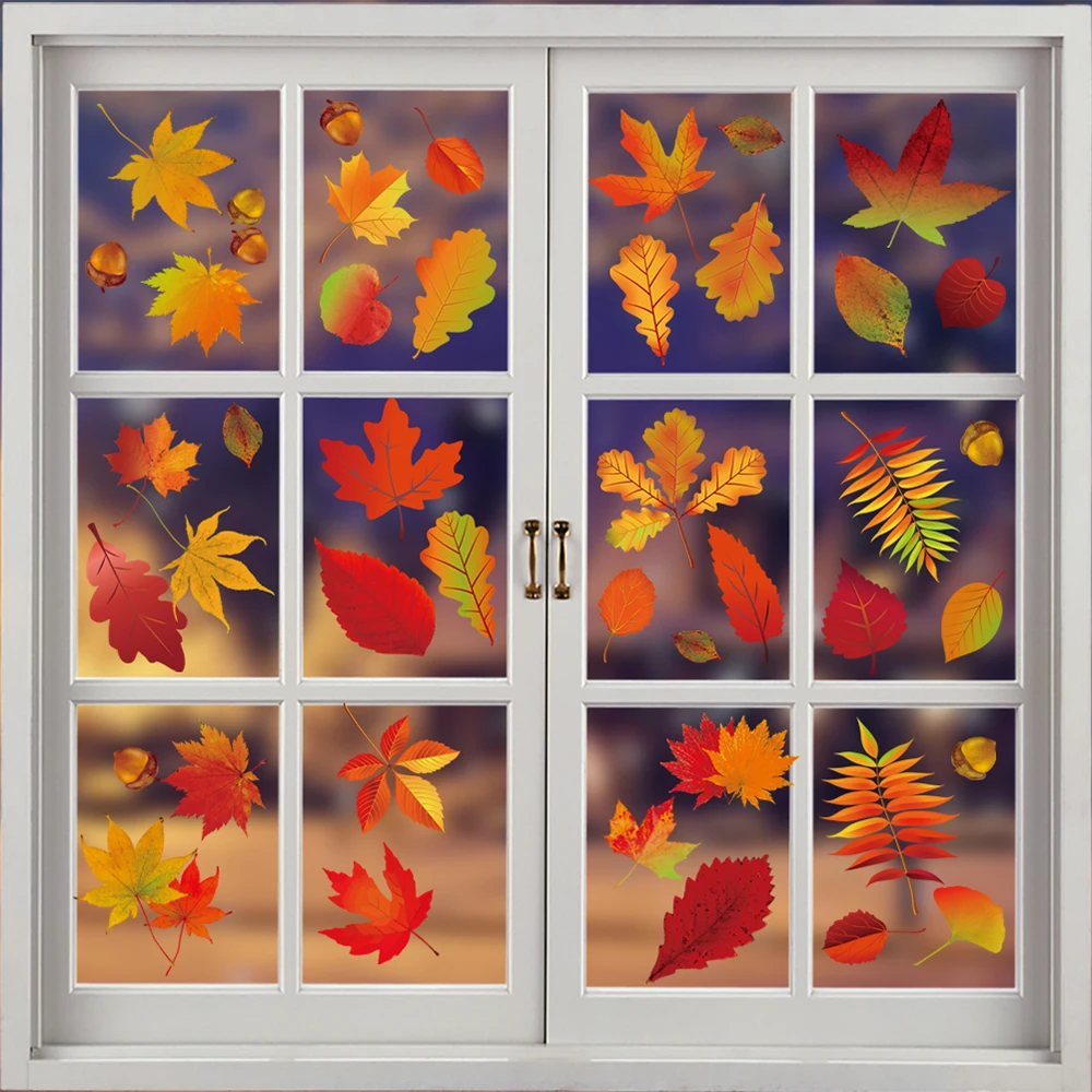 Thanksgiving Day Window Wall Sticker Home Warm Decoration Glueless Autumn Maple Leaf Art Pvc Decal