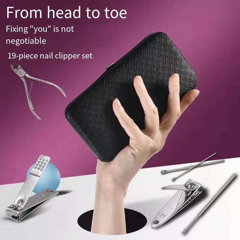 Home Nail Clipper Set of 18 Pieces Large Size Dead Skin Pliers Diagonal to Remove Dead Skin Small Eyebrow Clipper Leather Sleeve 4
