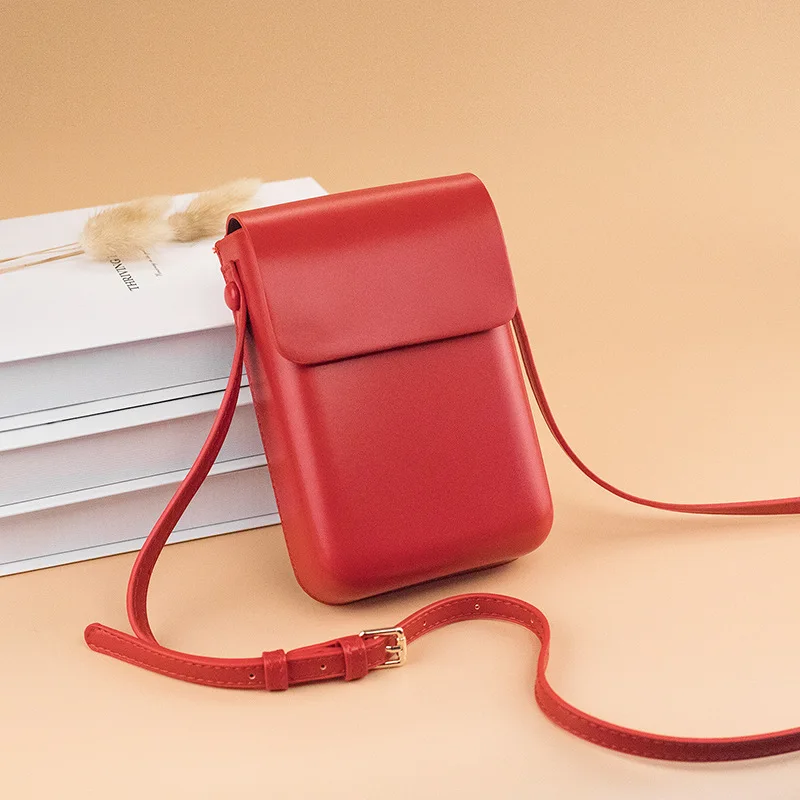 New Vertical Mini Messenger Bag Japanese Korean Women's Fashion Retro Pu Leather Mobile Phone Bag Solid Flap Storage Wallet