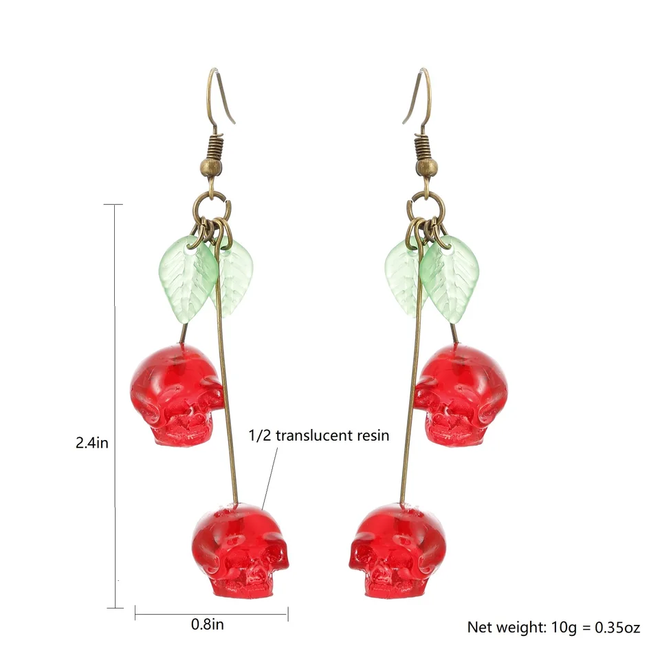 Boucles D'Oreilles Crâne Cerise - Style Gothique Halloween - Hypoallergéniques - Pour Femme