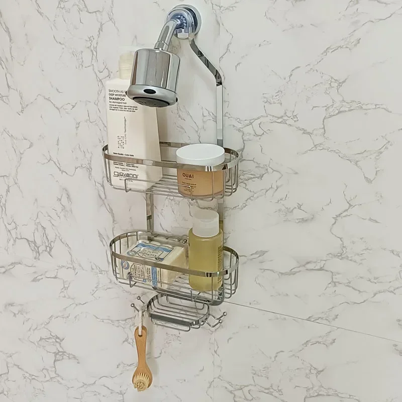 Hanging Caddy For Drilling Bathroom Storage Shower Rack Shower Without Hooks Shelves Over Organizer with Towel Bathroom 4