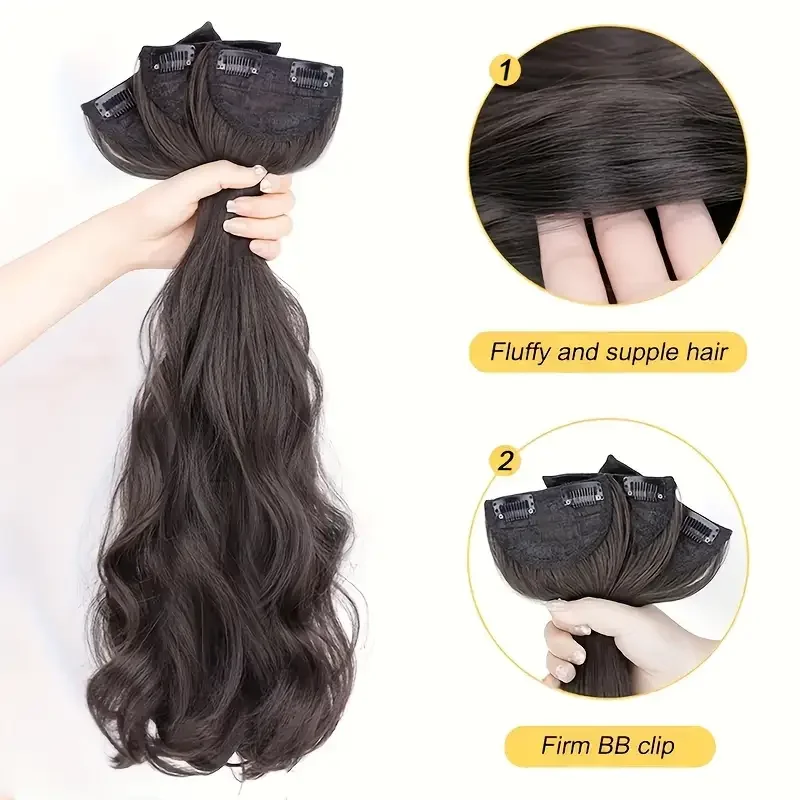 3Pcs/Set Synthetic Seamless Clip Ins Hair Extensions For Women Full Head Wavy Thick Clip In Hairpiece With Invisible BB Clips