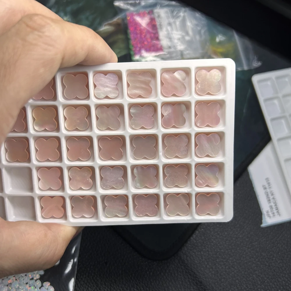 Meisidian 13x13mm Natural Malachite Onyx Red Agate Stone Pink Mother of Pearl Four Leaf Clover