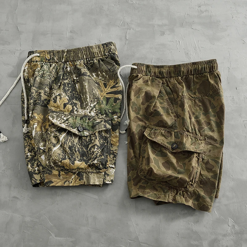 Vintage de spot camouflage cargo shorts men's loose straight leg summer new multi-pocket quarter pants casual pants trend 4