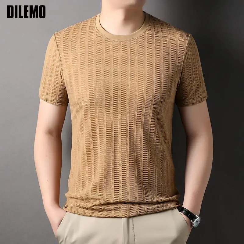 Top Grade Jacquard Nylon Spandex New Brand Designer Tops Mens Plain Summer t Shirt Short Sleeve Casual Fashion Mens Clothes