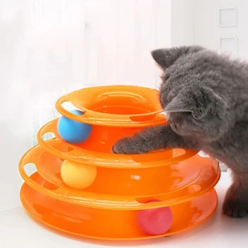 3553-5e62fd.jpg Pet cat toy Three-layer ball cat Turntable Cat interactive educational track toy cat space tower play plate